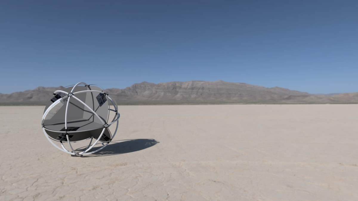 Desert, wind-driven rover, looking like a ball