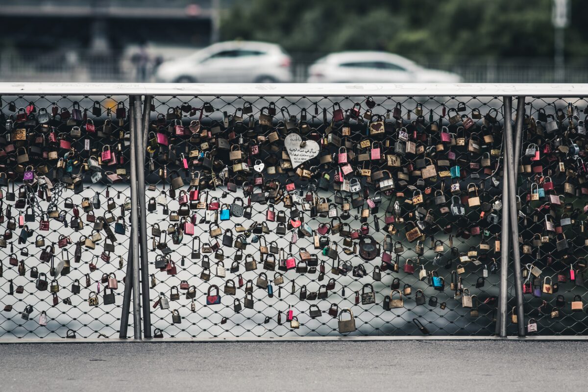 Main bridge in Graz with locks on it